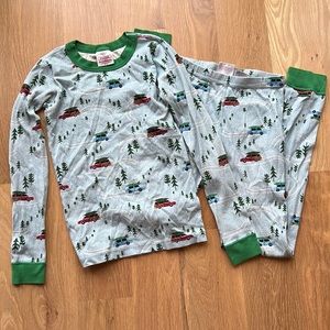 Hanna Andersson blue, green, red car holiday long john pajamas